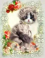 Whimsy Dust Victorian Cat Lace & Roses Quilt Block Multi Szs FrEE ShiP WWide (W7