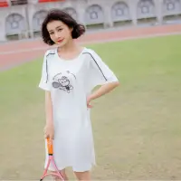 在飛比找momo購物網優惠-【OB 嚴選】運動KITTY雪紡長版上衣洋裝 《KB1186