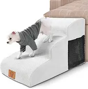 Myiosus Dog Stairs, 3-Step Non-Slip Pet Steps for Sofa and Bed, High Density Foam Dog Ramp with Removable Washable Cover for Small Dogs/Cats, 60x40x40cm, White