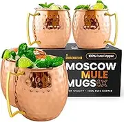 Moscow-Mix Moscow Mule Mugs - Set of 4-100% Pure Copper Mugs Large 16 oz Handcrafted - Food Safe Copper - Premium Moscow Mule Cups Set of 4 - Solid Copper Cups Perfect Premium Gift