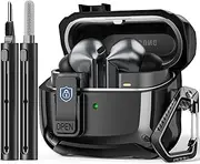 Polislime Compatible with Samsung Galaxy Buds 3 Case & Galaxy Buds 3 Pro Case,Full Body Shockproof Hard Shell Protection Design,with Secure Lock Clip & Cleaning kit -Black