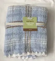 Carter’s Just One Year Blue , Brown, White Plaid Chenille Baby Blanket Security