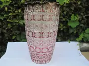 VINTAGE BOHEMIA QUEEN LACE GOLD RUBY 24% LEAD CRYSTAL VASE 12" NIB
