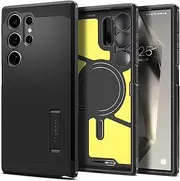 [Spigen] Tough Armor MagFit for Samsung Galaxy S24 Ultra Case, Compatible with MagSafe Magnetic Ring, Extreme Impact Foam Technology Heavy Duty Shock Absorption Raised Edge Kickstand Cover - Black