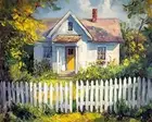 Cottage with a picket fence oil painting 8x10 Print
