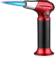 Small Butane Torch Lighter with Adjustable Flame Refillable Kitchen Cooking Blow Torch for Creme Brulee Windproof with Safety Lock, Red (Gas Not Included)