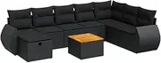 vidaXL - 9 Piece Garden Sofa Set - Black Poly Rattan Outdoor Furniture - Modular Design with Cushions, Storage Function, and Versatile Footstool