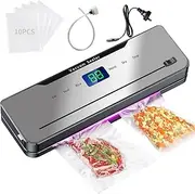 Vacuum Sealer Machine, 6-in-1 Automatic Sealing Food Saver Machine,One Touch Automatic Sealing, Fast-Compact Food Sealer with 10pcs Airtight Bags & External Vacuum Tube，Built-in Cutter(Grey)