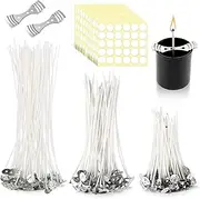 Natural Cotton Candle Wick, 300 Pcs Candle Wick with Wick Sticker and Wick Holder, Pre-Waxed Candle Wick for DIY Candle Making (9cm, 15cm, 20cm)