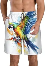 [FJWSLCH] Flying Parrot Men's Swim Trunks Quick Dry Swimming Board Shorts Drawstring Hawaiian Beach Shorts