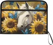 YMXFXP Expandable Filing Folder Horse Sunflower Cute, 13-Pocket Funny Cute Design with Sticky Labels, A4 Letter Size Document Organizer for Office, School, Boys, Girls