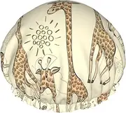 Hand Drawn Giraffes Print Various Activities Shower Cap Reusable Soft And Lightweight Bath Hair Cap Long Hair