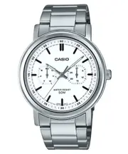 Casio MTP-E335D-7EV Stainless Steel White Dial Day/Date Quartz Analog Mens Watch
