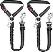 Mumoo Bear Dog Seat Belt, 2 Pack Dog Car Harness Seatbelt Adjustable with Elastic Bungee Buffer, 2 in 1 Pet Car Leash Headrest Restraint Dog Reflective Safety Tether (Black, Headrest+Clip)