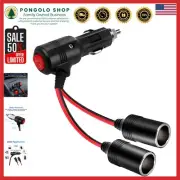 Universal Car Cigarette Lighter Adapter with Switch 2-Socket 12V/24V Splitter