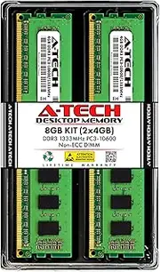 8GB Kit (4GBx2) DDR3 PC3-10600 DESKTOP Memory Modules (240-pin DIMM, 1333MHz) Genuine A-Tech Brand