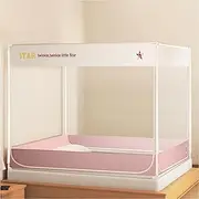 Bed Tent Bed Canopy for Adult and Kids, Drop-Resistant Twin Size Bed Tent Indoor Bed Canopy Tent Breathable Privacy Space on Bed with 3 Doors,No Need to Install Bracket(Pink,200x220cm/King)