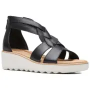 Clarks Womens Jillian Bright Black Wedge Heels Shoes 9.5 Medium (B,M) BHFO 8458
