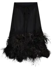 [The Attico] feather-trim midi skirt 42 Black