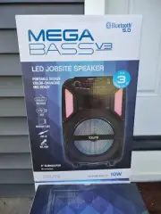 Am/FM Radio/Speaker/Bluetooth / Tzumi Megabass /V3 LED Light Changing /Karaoke