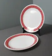 New Corelle 2 White with Red Crimson Trellis Dinner Plates - b4 vh