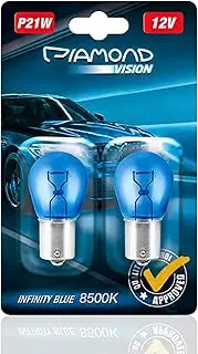 Diamond Vision 2 x P21W Xenon Look Halogen Car Bulbs 8500 K Super Ultra White Extremely Durable Set of 2 E-Mark BA15S