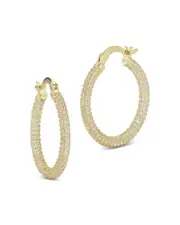 Aqua Pave Hoop Earrings in 14K Gold Plated Sterling Silver - Exclusive