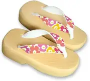 Hajime(一歩) [One Step] [Hajime] Geta Geta Clogs, Soft and Water Resistant, Made of Sponge, XS Beige/Large Flower 2, Large Flower 2 (Flower 2/XS), flower 2, 18.5 cm