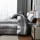 Silk Like Grey Comforter Set with Sheet Set Full 8 Pieces Satin Bedding Grey
