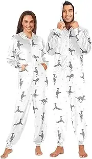 [Joisal] Dogs Yoga Poses Onesies Pajama for Adults Warm Hoodied Onesie for Adults for Winter, Autumn Small