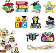 Kindergarten Graduation Tags, 9 Pieces Congrats Grad Tags, Compact Design, Paper Pendant with String for Celebration Decor, Preschool, Classroom and Bright Printed