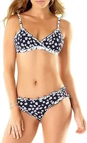[Anne Cole] Studio Women's Floral Print Bralette Bikini Swim Top, Lettuce Beige/Blue