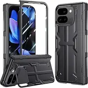 Slim Case for Google Pixel 9 Pro Fold, with Hidden Large Kickstand, Full Hinge Protection, Front Screen Protector, 360 Degree Protection Original Phone Cases for Pixel-9-Pro Fold, Black