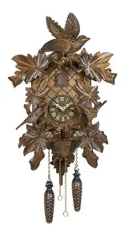 Quartz Cuckoo Clock 6 leaves, 3 brids, nest, with music TU 358 QM NEW