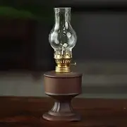 Chinese Retro Kerosene Lamp, Old-Fashioned Stoneware Kerosene Lamp, Household Smokeless Butter Lamp with Flame Controller, Glass Lampshade, Creative Desktop Ornament Oil Lamp,A