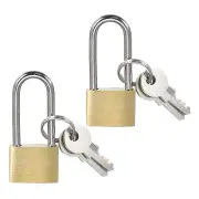 2 Pcs Solid Brass Padlocks 1.6" Keyed Different Long Shackle Lock with 2 Keys