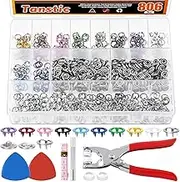 Tanstic 807Pcs(200 Sets) Snaps Buttons with Fastener Pliers Press Tool Kit, 9.5mm 10 Colors Metal Snap Fasteners with Fastener Pliers, Punch, Soft Ruler, Sewing Chalk for Sewing Crafting (Hollow)