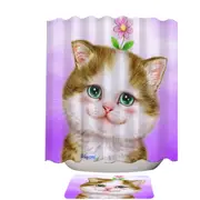 Cute Cats Prints Blushing Sweet Flower Kitten Shower Curtain
