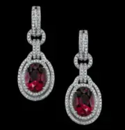 Solid 925 Sterling Silver Lab Created Red Oval Interlock Style Dangle Earring
