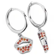 ANYCO Earrings Sterling Silver Red Zirconia Lips Lipstick Drape For Women Teen Girl Fine Fashion Stylish Accessories Jewelry Gifts