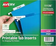 (1, White) - Printable Inserts for Hanging File Folders, 1/5 Tab, Two Inch, White, 100/Pack