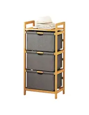 Bamboo Shelf with Storage Hamper - Wooden Bamboo Removable Bags