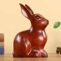在飛比找樂天市場購物網優惠-紅木花梨木工藝品東陽木雕擺件實木可愛十二12生肖兔子