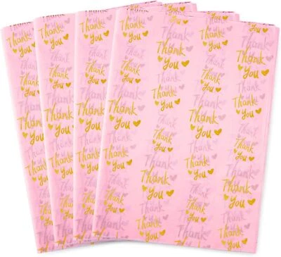 MR FIVE 100 Sheets Pink with Gold Thank You Tissue Paper Bulk,20" x pink