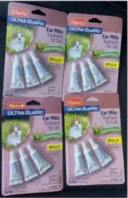 (Pack of 4) 4x3 Hartz UltraGuard EAR MITE TREATMENT for Cats WITH ALOE 3 Tubes