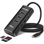 USB C Hub with 3 USB 3.2 Gen 2 10Gbps Data Ports, SD/TF Card Readers Switches