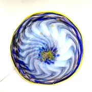 *Hand Blown Bermuda Art Glass Plate Centerpiece Signed W/Stand 13"