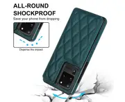 3 Cards Leather Case for Samsung Galaxy S20 Ultra, RFID Blocking Material to Protect Card Data - Dark Green