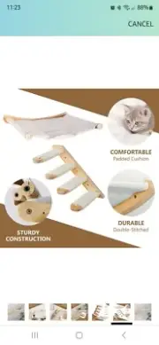 RED ROVER Modern Cat Wall Hammock with Steps, Mounted Cat Shelf for Perching and