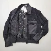 ROBERT GRAHAM Black Paisley Medium Leandra Women's Lace Jacket Chest Pockets